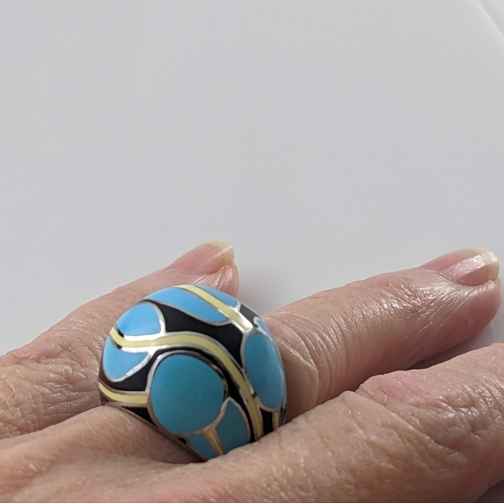 Abstract Blue & Yellow Dome Ring